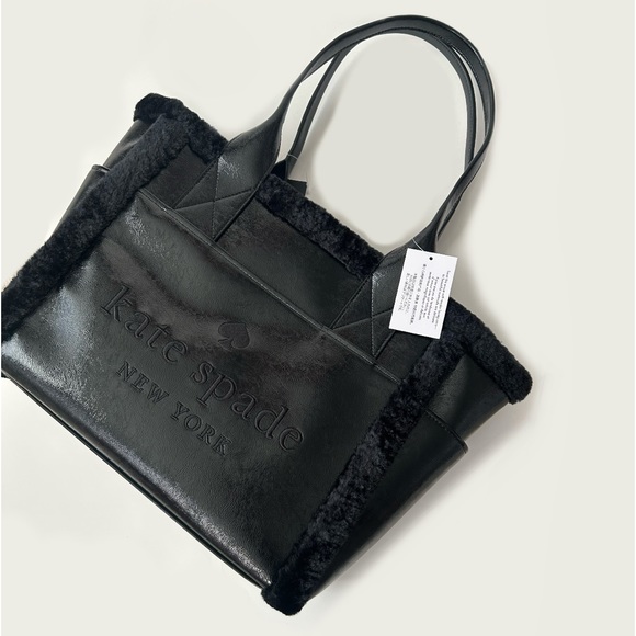 ♠️Kate Spade Jett Shearling Trim Large Tote Bag, Black NWT - Picture 7 of 8